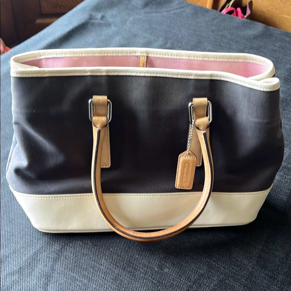 Coach Black and Cream Structured Tote